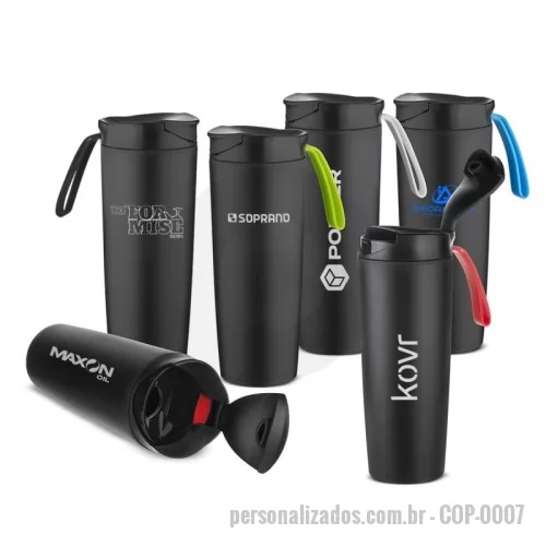 Copo personalizado - Copo antiqueda de plástico parede dupla 500ml com tampa e alça, plástico utilizado PP (polipropileno).
