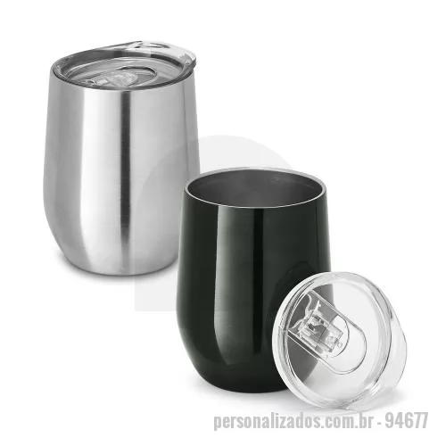 Copo personalizado - Copo Personalizado - 94677 - Copo de viagem em aço inox, térmico com parede dupla isolada a vácuo e tampa deslizante. Capacidade até 400 mL. Preserva as bebidas quentes por 6h e frias por 12h. Fornecida em caixa presente. Certificação EU Food Grade. 88 x 112 mm - 179267 - Copo
