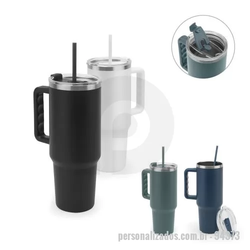 Copo personalizado - Copo Personalizado - 94373 - Copo de viagem de grande dimensão para se manter hidratado durante o dia sem a necessidade de recargas constantes. Composto em aço inox 91% reciclado, com parede dupla isolada a vácuo e acabamento em mate. Este copo pode ser utilizado de duas maneira - 179286 - Copo