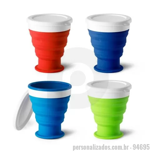 Copo personalizado - Copo de viagem dobrável em silicone com tampa em PP. Contém uma argola na base que serve como pega ou para pendurar. Capacidade até 400 mL. Certificação EU Food Grade. ø66 x 117 x 96 mm