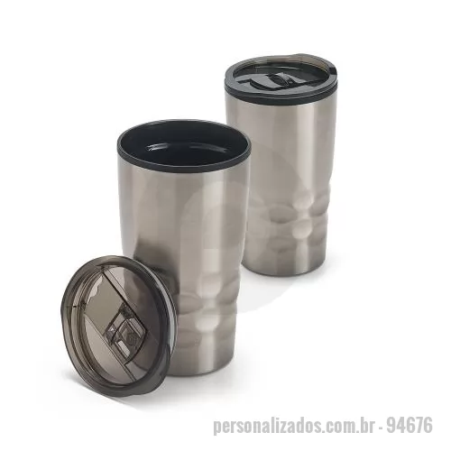 Copo personalizado - Copo Personalizado - 94676 - Copo de viagem em aço inox e PP, térmico com parede dupla isolada a ar. Capacidade até 510 mL. Preserva as bebidas quentes por 2h e frias por 4h. Fornecida em caixa presente. Certificação EU Food Grade. ø87 x 151 mm - 179395 - Copo