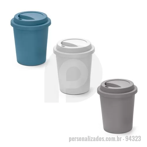 Copo personalizado - Copo Personalizado - 94323 - Copo de viagem com tampa e corpo em PP. Capacidade até 350 mL. Certificação EU Food Grade. Ø90 x 104 mm - 179404 - Copo