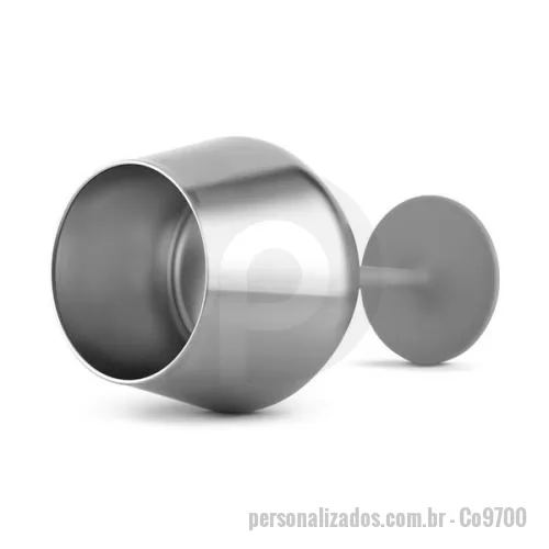 Copo personalizado - Copo/taça térmico com capacidade de 350 ml, feito em inox (interno 304 / externo 201), haste removível em plástico PP, discos de borracha para estabilidade.