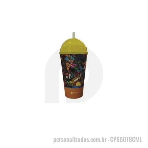 Copo personalizado - Copo 550 com tampa e canudo personalizado - Fantastic Brindes Material: Plástico PP. Capacidade: 550 ml. Medidas: 9,2 cm de diâmetro boca , 6,2 cm de diâmetro base e 22 cm de altura. Peso: 85 gramas. Embalado em saco plástico individual. Opção para p