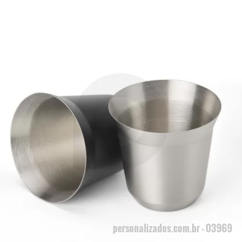 Copo personalizado - Descrição: Copo Inox com capacidade de 100ml.  Altura :  6 cm  Largura :  6,5 cm  Comprimento :  Diâmetro: 6,4 cm