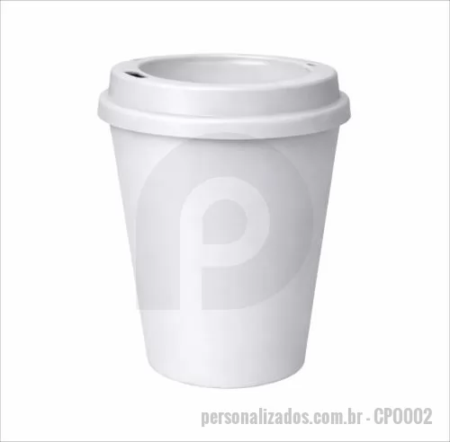 Copo personalizado - Copo com capacidade de 350 ml produzido em polipropileno, com peso aproximado de 30 gramas, altura de 10,6 cm, diâmetro da boca de 7,5 cm e base de 6,0 cm, acompanhado de tampa estilo MUG que auxilia na vedação e no controle do fluxo ao consumir bebi