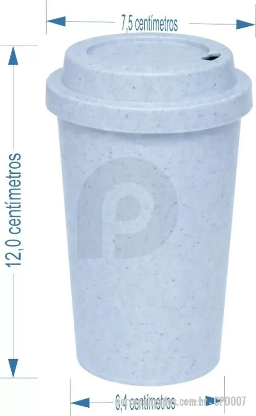 Copo personalizado - Copo com capacidade de 400 ml produzido em polipropileno com composição em fibra de arroz, acompanhado de tampa modelo MUG, com peso aproximado de 38 gramas, altura de 12,0 cm, diâmetro da boca de 7,5 cm e base de 6,4 cm, desenvolvido para oferecer r