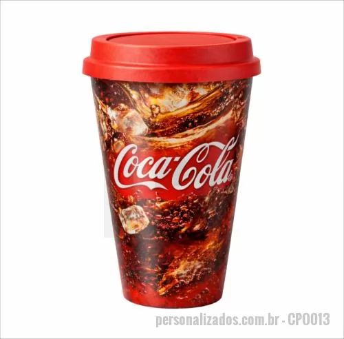 Copo personalizado - Copo com capacidade de 450 ml produzido em polipropileno, com peso aproximado de 41 gramas, altura de 12,4 cm, diâmetro da boca de 8,5 cm e base de 5,8 cm, acompanhado de tampa de café estilo MUG e com personalização por gravação IML (In Mold Label),