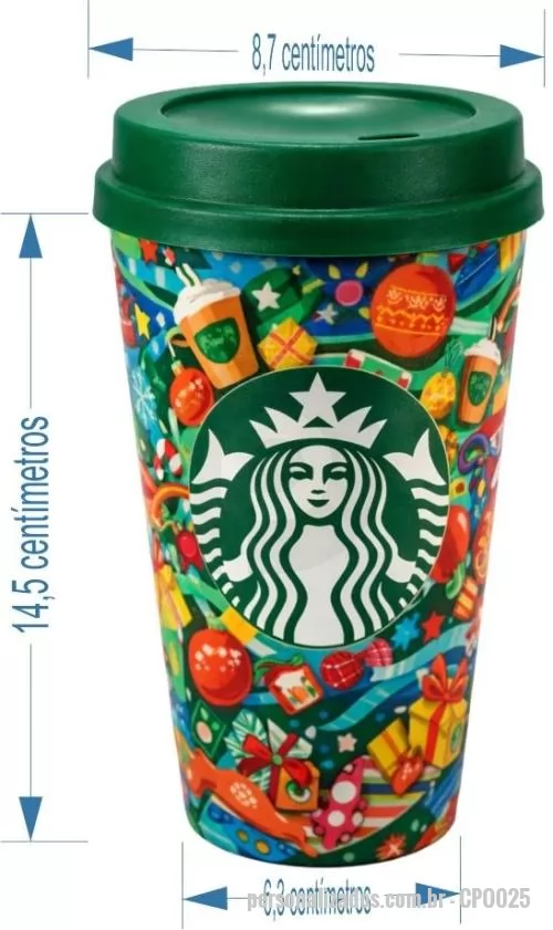 Copo personalizado - Copo com capacidade de 550 ml produzido em polipropileno, com peso aproximado de 50 gramas, altura de 14,5 cm, diâmetro da boca de 8,7 cm e base de 6,3 cm, acompanhado de tampa de café estilo MUG e com personalização por gravação IML (In Mold Label),