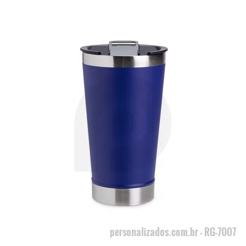 Copo personalizado - Copo em inox com pintura eletrostática e capacidade máxima de 500ml. Conta com tampa de pressão em plástico com abertura no bocal e abridor de garrafa removível em inox. Obs.: Este copo não apresenta propriedades de conservação térmica. Não acompanha