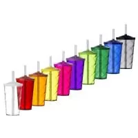 Copo de acrílico 550ml com canudo e detalhe espiral, copo inteiro colorido e canudo transparente.