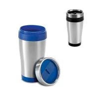 Copo de viagem em aço inox e PP, térmico com parede dupla isolada a ar. A tampa possui sistema de abertura e fecho fácil. Capacidade até 420 mL. Preserva as bebidas quentes por 2h e frias por 4h. Fornecido em caixa presente. Certificação EU Food Grad