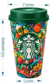 Copo com capacidade de 550 ml produzido em polipropileno, com peso aproximado de 50 gramas, altura de 14,5 cm, diâmetro da boca de 8,7 cm e base de 6,3 cm, acompanhado de tampa de café estilo MUG e com personalização por gravação IML (In Mold Label),