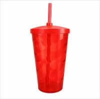 Copo com capacidade de 550 ml produzido em poliestireno, com peso de 66 gramas, altura de 14,6 cm, diâmetro da boca de 8,6 cm e base de 6,3 cm, desenvolvido com estrutura rígida e acabamento em relevo espiral que agrega estética e melhor aderência ao