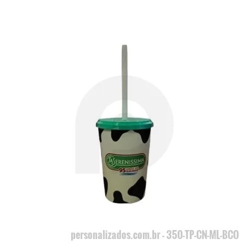 Copo Plástico personalizado - copo 350 ml com tampa e canudo mold label