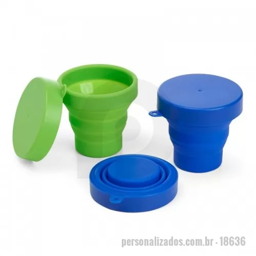 Copo Retrátil personalizado - Copo retrátil com capacidade de 150ml, livre de BPA. Contém tampa plástica de encaixe com acesso para chaveiro.