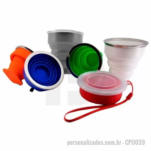 Copo Retrátil personalizado - Copo Silicone Retrátil com Cordão para Transporte