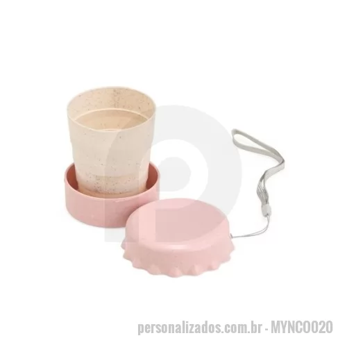 Copo Retrátil personalizado - Copo retrátil em palha de trigo de 125ml. Acompanha alça de nylon.