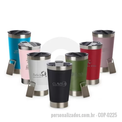 Copo térmico personalizado - Copo Térmico Inox 500ml com tampa e abridor. Material livre de BPA