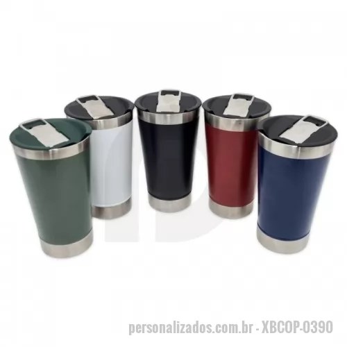 Copo térmico personalizado - Copo Térmico Inox 500ml com tampa e abridor. Material livre de BPA. MEDIDAS: Altura : 17,1 cm. Largura : 9,1 cm. Circunferência : 29,3 cm. Peso aproximado (g): 329. GRAVAÇÃO: Laser.
