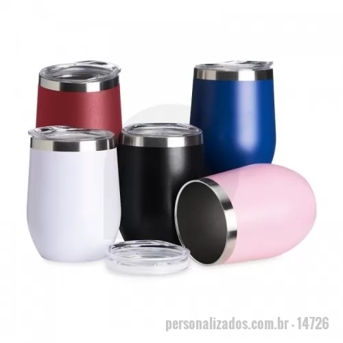 Copo térmico personalizado - Copo térmico 320ml de parede dupla em inox livre de BPA, contém tampa com bocal.