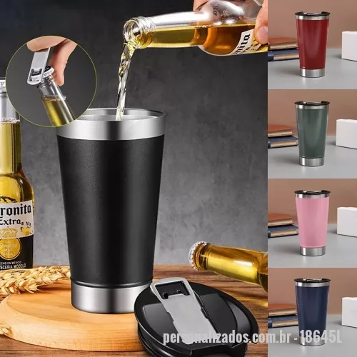 Copo térmico personalizado - Copo térmico de inox com acabamento liso e capacidade 500ml, material livre de BPA. Contém tampa com abridor.