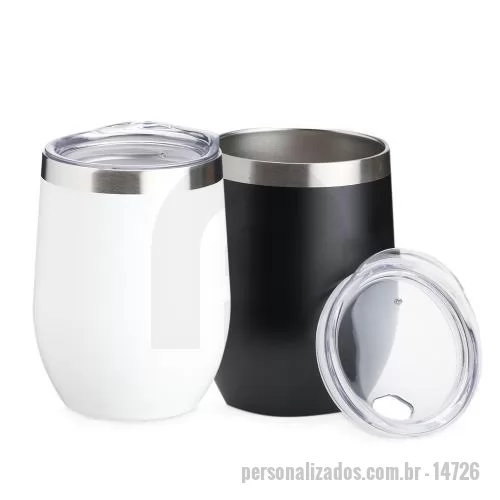 Copo térmico personalizado - Copo térmico 320ml de parede dupla em inox livre de BPA, contém tampa com bocal.