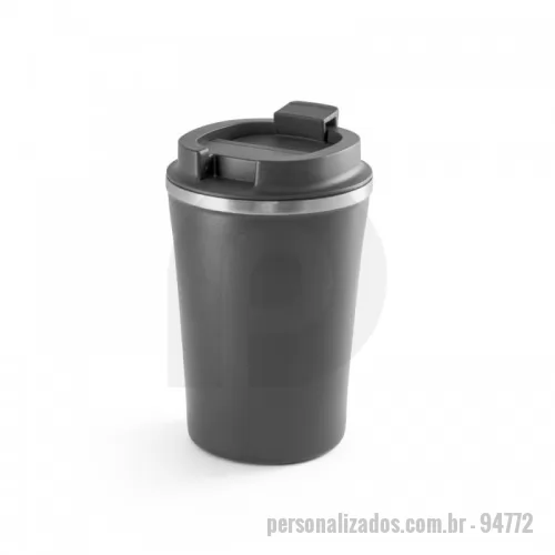 Copo térmico personalizado - Copo de viagem em aço inox e PP com parede dupla e isolamento a vácuo. Acabamento mate e revestimento em pó que lhe confere mais durabilidade e resistência. Tem capacidade até 470ml. Fornecido em caixa. ø90 mm x 150 mm