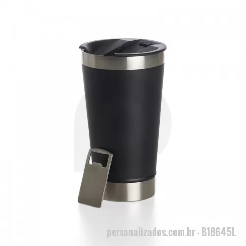 Copo térmico personalizado - Copo térmico de inox com acabamento liso e capacidade 500ml, material livre de BPA. Contém tampa com abridor.