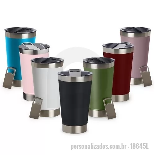 Copo térmico personalizado - Copo térmico de inox com acabamento liso e capacidade 500ml, material livre de BPA. Contém tampa com abridor.  Altura :  17,1 cm  Largura :  9,1 cm  Circunferência :  29,3 cm