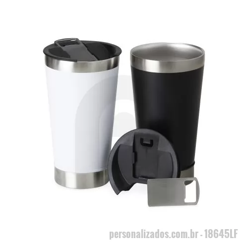 Copo térmico personalizado - Copo térmico de inox com acabamento liso e capacidade 500ml. Contém tampa com abridor. 17 x 9,4 cm