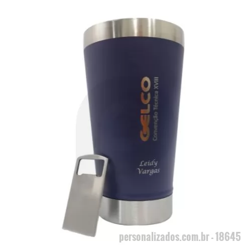 Copo térmico personalizado - Copo Térmico 500ml com Abridor  Descrição: Copo térmico de inox com acabamento liso e capacidade 500ml, material livre de BPA. Contém tampa com abridor.  Altura :  17,1 cm  Largura :  9,1 cm  Circunferência :  29,3 cm  Medidas aproximadas para gravação (CxL):  12 cm x 6 cm  Peso aproximado (g):  329