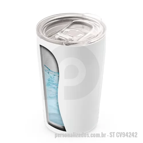 Copo térmico personalizado - Copo de viagem Personalizado Para Brindes, produzido em aço inox com parede dupla, o copo térmico possui tampa transparente com abertura deslizante, a capacidade é para até 380ml, enviado em caixa para proteção. Possui um excelente espaço para gravaç