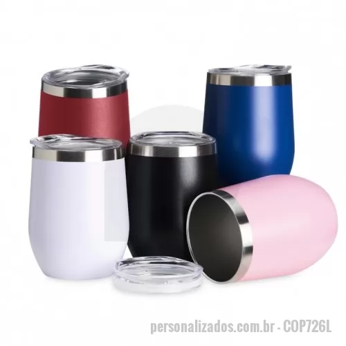 Copo térmico personalizado - Copo térmico 320ml de parede dupla em inox livre de BPA, contém tampa com bocal.  Altura :  11,7 cm  Largura :  8,7 cm  Circunferência :  27,7 cm  Medidas aproximadas para gravação (CxL):  6 cm X 8 cm  Peso aproximado (g):  173