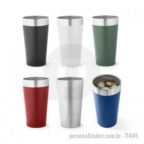 Copo térmico personalizado - Copo de viagem térmico em aço inox com parede dupla isolada a vácuo. Ideal para preservar as suas bebidas frias ou quentes. Capacidade até 540 mL. Fornecido em caixa presente em kraft.