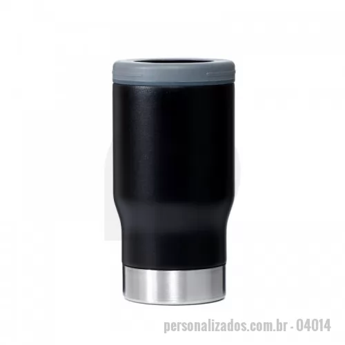 Copo térmico personalizado - Copo térmico multiuso com parede dupla em inox, capacidade de 380ml. Pode ser utilizado como copo, porta long neck ou porta lata. Contém abridor de garrafa na parte inferior do copo. Personalização em Silkscreen.