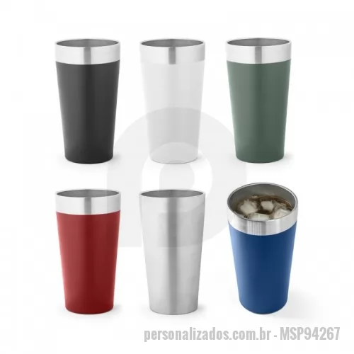 Copo térmico personalizado - Copo de viagem térmico em aço inox com parede dupla isolada a vácuo. Ideal para preservar as suas bebidas frias ou quentes. Capacidade até 540 mL. 