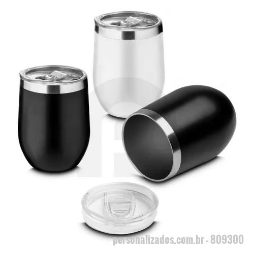 Copo térmico personalizado - Copo térmico em aço inox, pintura fosca, detalhe em aço inox, tampa plástica com anel de silicone para vedação,abertura na tampa para consumo, capacidade de 300ml.