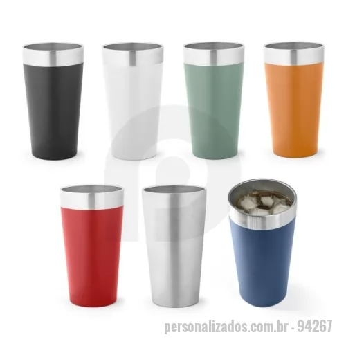 Copo térmico personalizado - Copo de viagem em aço inox térmico, com parede dupla isolada a vácuo. Capacidade até 540 mL. Ideal para preservar as suas bebidas frias ou quentes. ø85 x 154 mm
