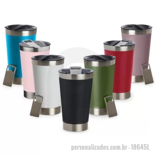 Copo térmico personalizado - Copo térmico de inox com acabamento liso e capacidade 500ml, material livre de BPA. Contém tampa com abridor.