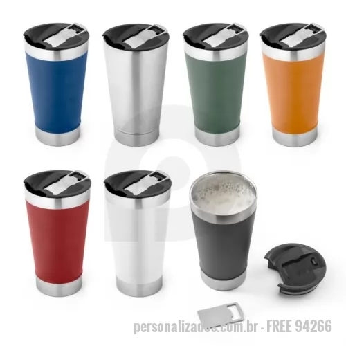 Copo térmico personalizado -  Copo térmico de viagem em aço inox 630 mL Copo de viagem em aço inox térmico, com parede dupla isolada a vácuo. Capacidade até 630 mL. A tampa inclui um abridor de garrafas. Ideal para preservar as suas bebidas frias ou quentes. Fornecido em caixa presente de papel kraft. Certificação EU Food Grade. ø97 x 171 mm