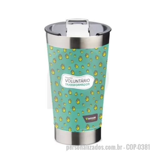Copo térmico personalizado - Copo Térmico com Abridor 500 ml com gravação 360º digital