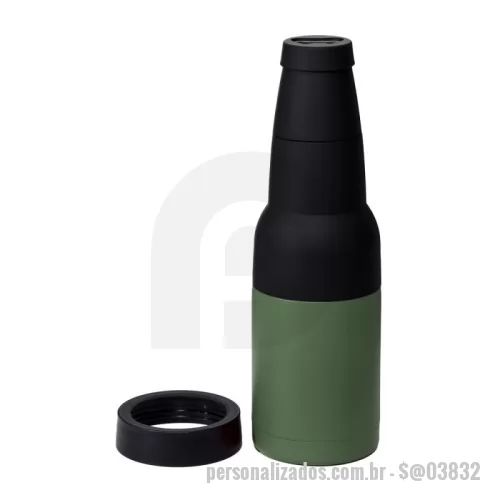 Copo térmico personalizado - Copo térmico multiuso em inox e plástico, pode ser usado como porta long neck ou porta lata, possui abridor de garrafa.