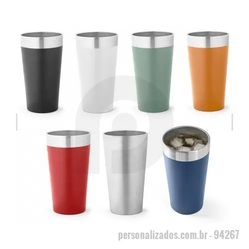 Copo térmico personalizado - Copo de viagem em aço inox térmico, com parede dupla isolada a vácuo. Capacidade até 540 mL. Ideal para preservar as suas bebidas frias ou quentes. Fornecido em caixa presente de papel kraft. Certificação EU Food Grade