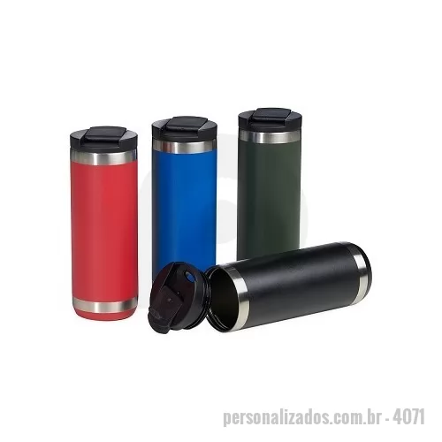 Copo térmico personalizado - Copo térmico de inox , feito de parede dupla com capacidade para 550ml. Contém tampa plástica com bocal e trava de segurança.