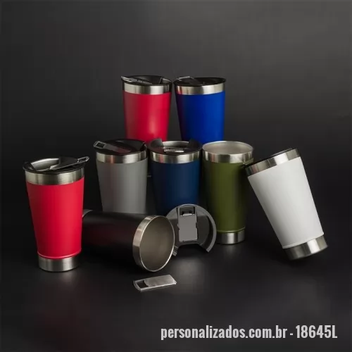 Copo térmico personalizado - Descrição: Copo térmico de inox com acabamento liso e capacidade 500ml, material livre de BPA. Contém tampa com abridor.  Altura :  17,1 cm  Largura :  9,1 cm  Circunferência :  29,3 cm  Medidas aproximadas para gravação (CxL):  12 cm x 6 cm  Peso aproximado (g):  268