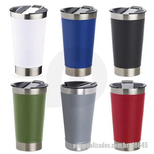 Copo térmico personalizado - Copo térmico de inox com acabamento liso e capacidade 500ml, material livre de BPA. Contém tampa com abridor.