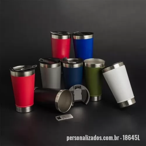 Copo térmico personalizado - Copo térmico Personalizado - 18645L - Copo térmico de inox com acabamento liso e capacidade 500ml, material livre de BPA. Contém tampa com abridor.  Altura :  17,1 cm  Largura :  9,1 cm  Circunferência :  29,3 cm - 175286 - Copo térmico