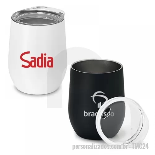 Copo térmico personalizado - Copo de viagem em aço inox fosco com corpo duplo. Capacidade: 400 ml. Food grade. Fornecida em caixa.