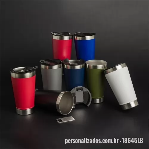 Copo térmico personalizado - Copo Térmico 500ml com Abridor – Praticidade e Estilo em um Só Produto  Descrição: Copo térmico em inox com acabamento liso e design moderno, capacidade de 500ml. Livre de BPA, mantém a temperatura das bebidas por mais tempo. Acompanha tampa funcional com abridor integrado, ideal para uso em eventos, viagens ou no dia a dia.  Especificações: Altura: 17,1 cm Largura: 9,1 cm Circunferência: 29,3 cm Área de gravação: 12 x 6 cm Peso: 268 g  Perfeito para personalização e brindes diferenciados que unem utilidade e elegância.